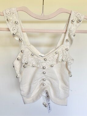 knit pearl beaded crop tank top